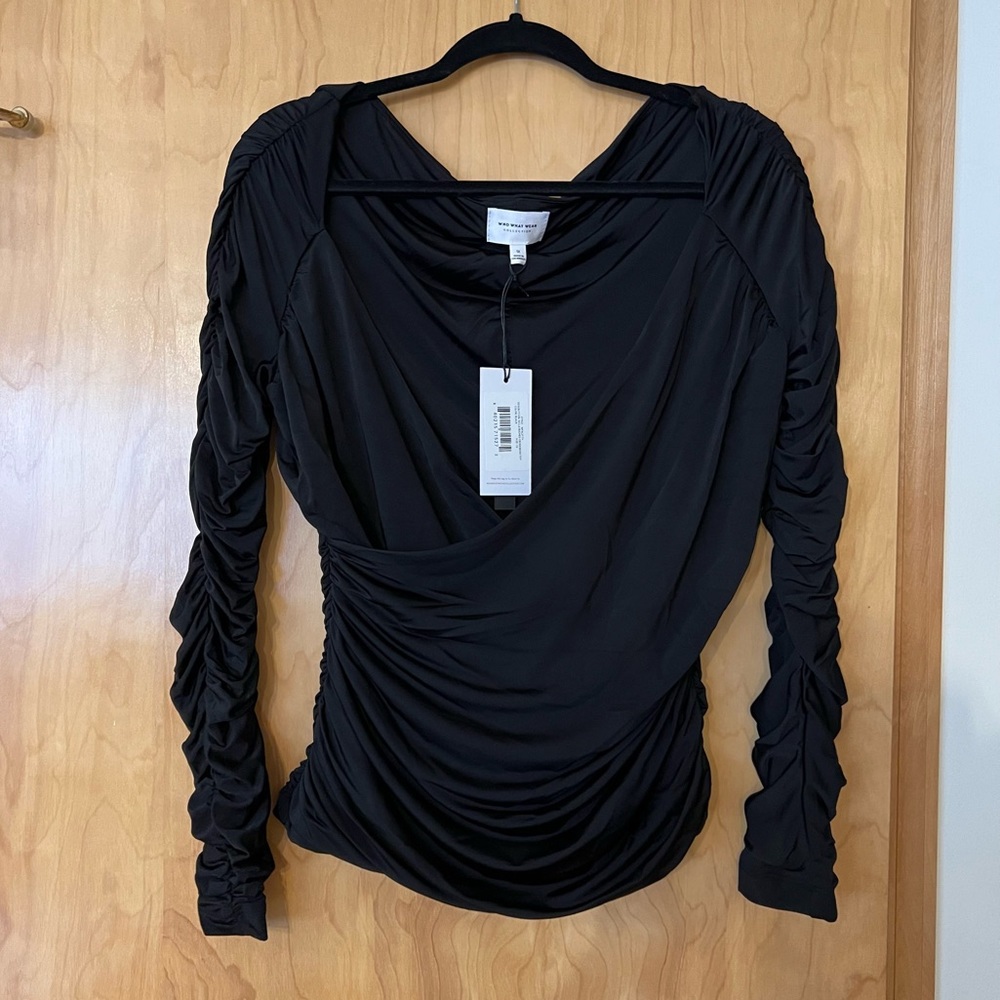 Willa Ruched Crisscross Top in Black